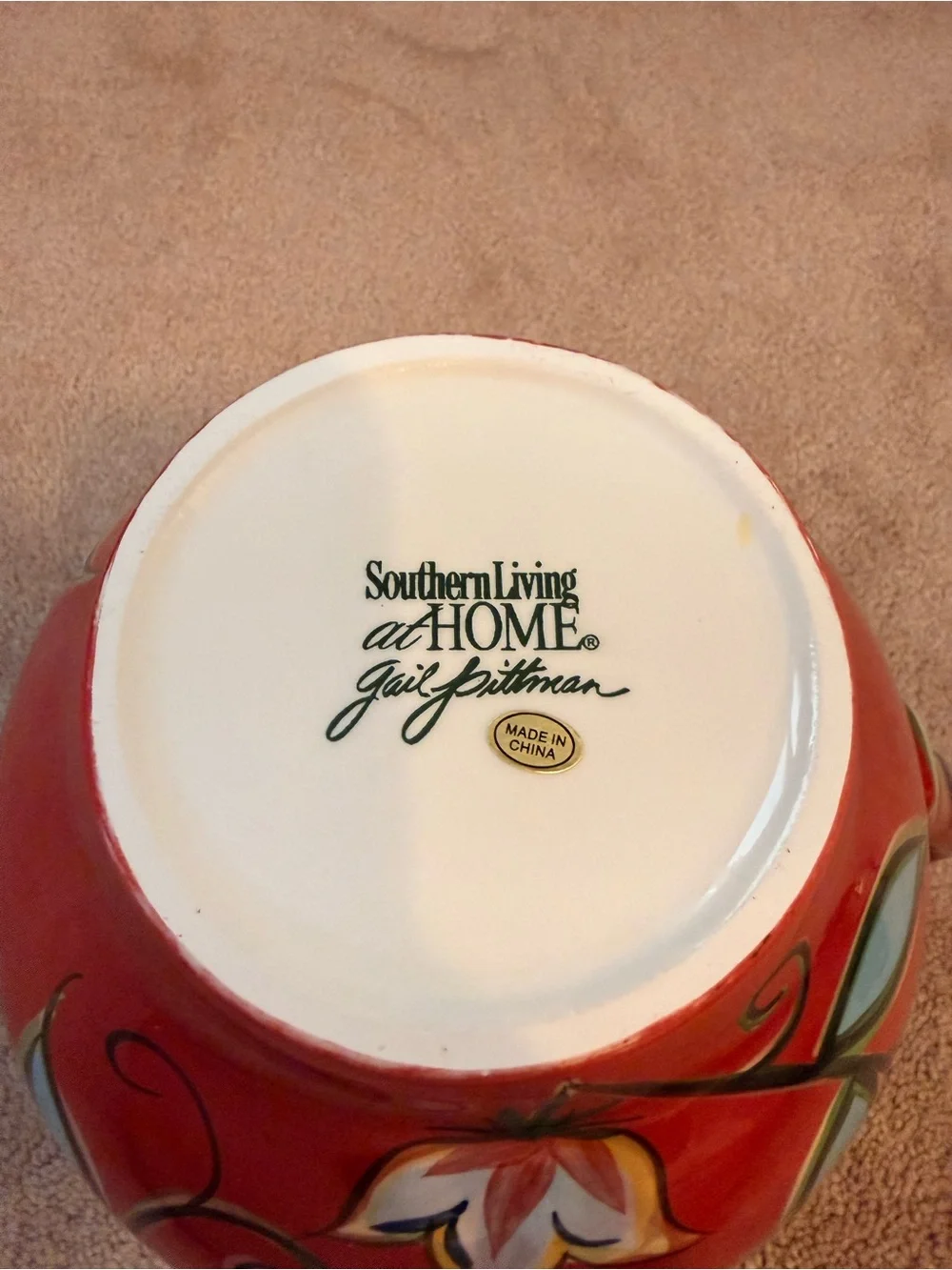 Southern Living at Home Gail Pittman Red Floral Ceramic Pitcher Vase